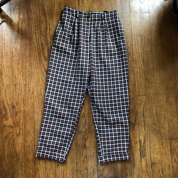 TopShop high waisted plaid trouser - size 4 - Picture 3 of 5